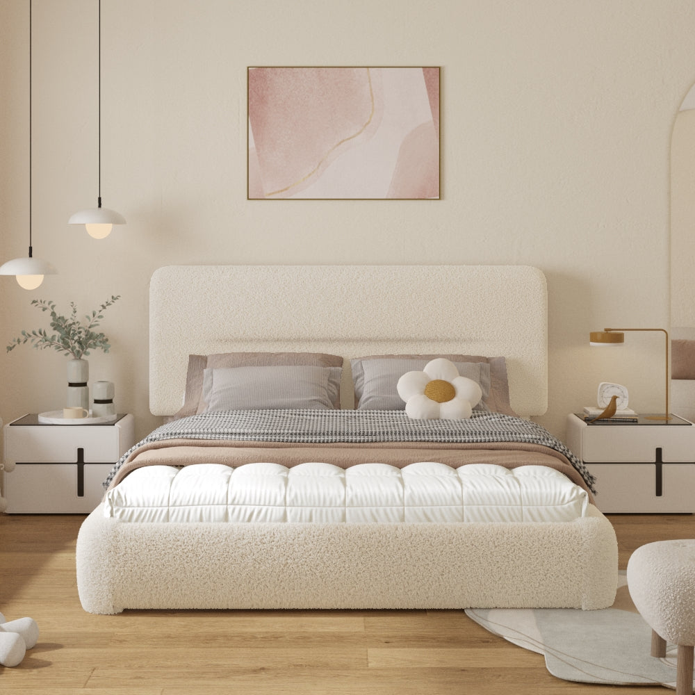 VIPLOV Cloud Bed Frame, Boucle Bed with Adjustable Headboard, Soft Rounded Corner Guards, Silent Design, Easy to Assemble