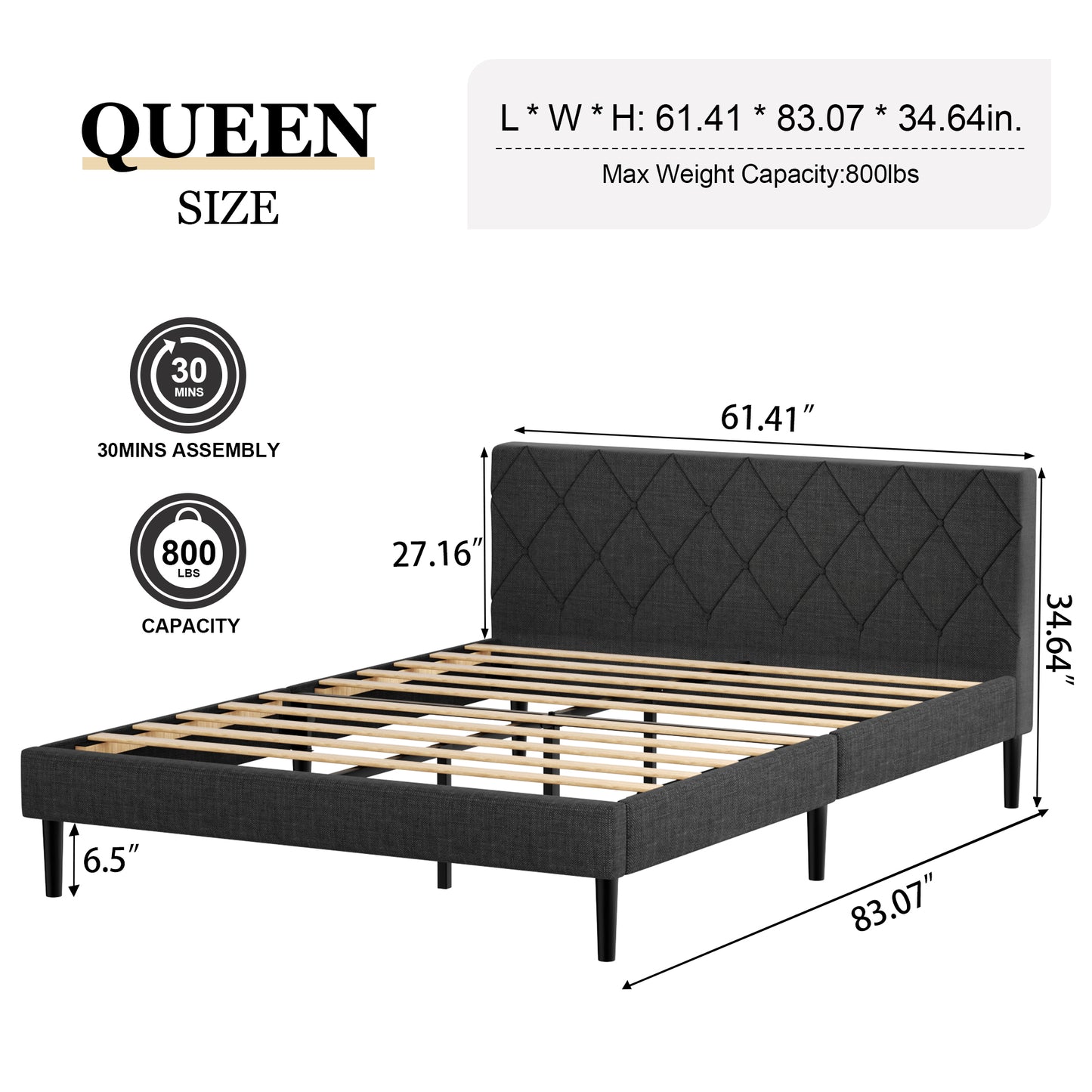 VIPLOV  Bed Frame, Upholstered Platform Bed Frame with Button Tufted Headboard, Mattress Foundation, Wooden Slats Support, Super Easy Assembly,Pink