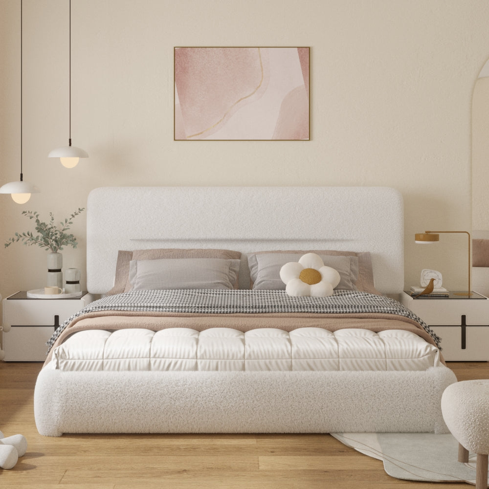 VIPLOV Cloud Bed Frame, Boucle Bed with Adjustable Headboard, Soft Rounded Corner Guards, Silent Design, Easy to Assemble