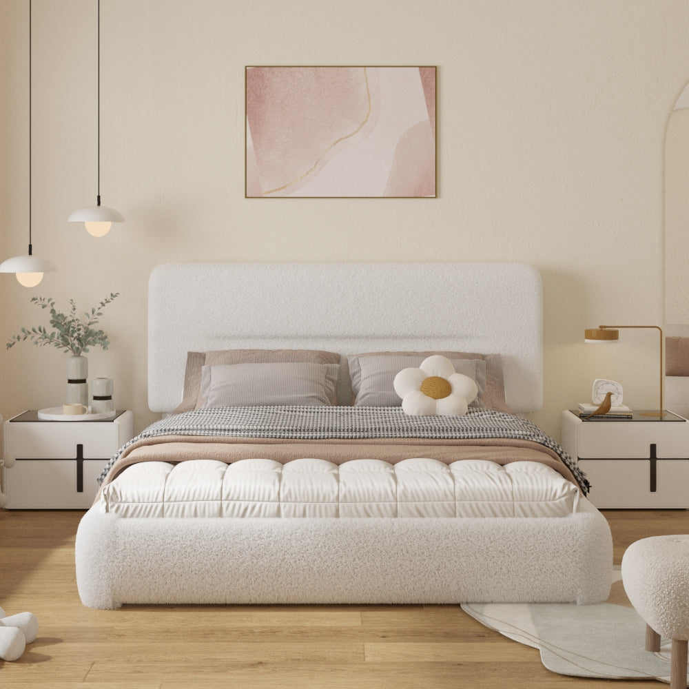 VIPLOV Cloud Bed Frame, Boucle Bed with Adjustable Headboard, Soft Rounded Corner Guards, Silent Design, Easy to Assemble