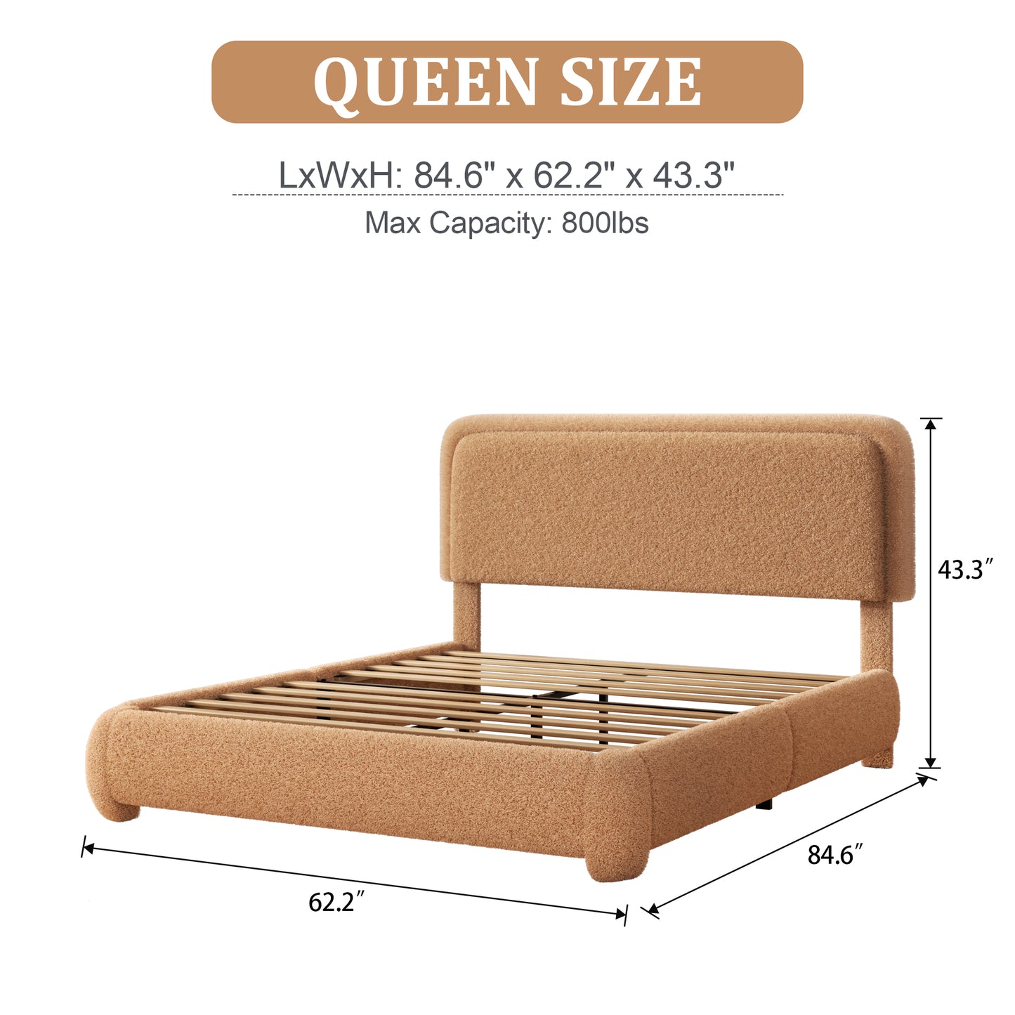VIPLOV Size Boucle Bed Frame, Cloud Upholstered Platform Bed with Height Adjustable Headboard & Soft Rounded Corners, No Noise Free, Easy Assembly