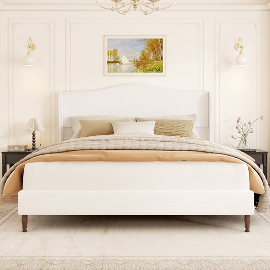 VIPLOV Bed Frame with 51" Tall Headboard, Chenille Upholstered Platform Bed Frames , No Box Spring Needed, Noise Free, Easy Assembly, Beige