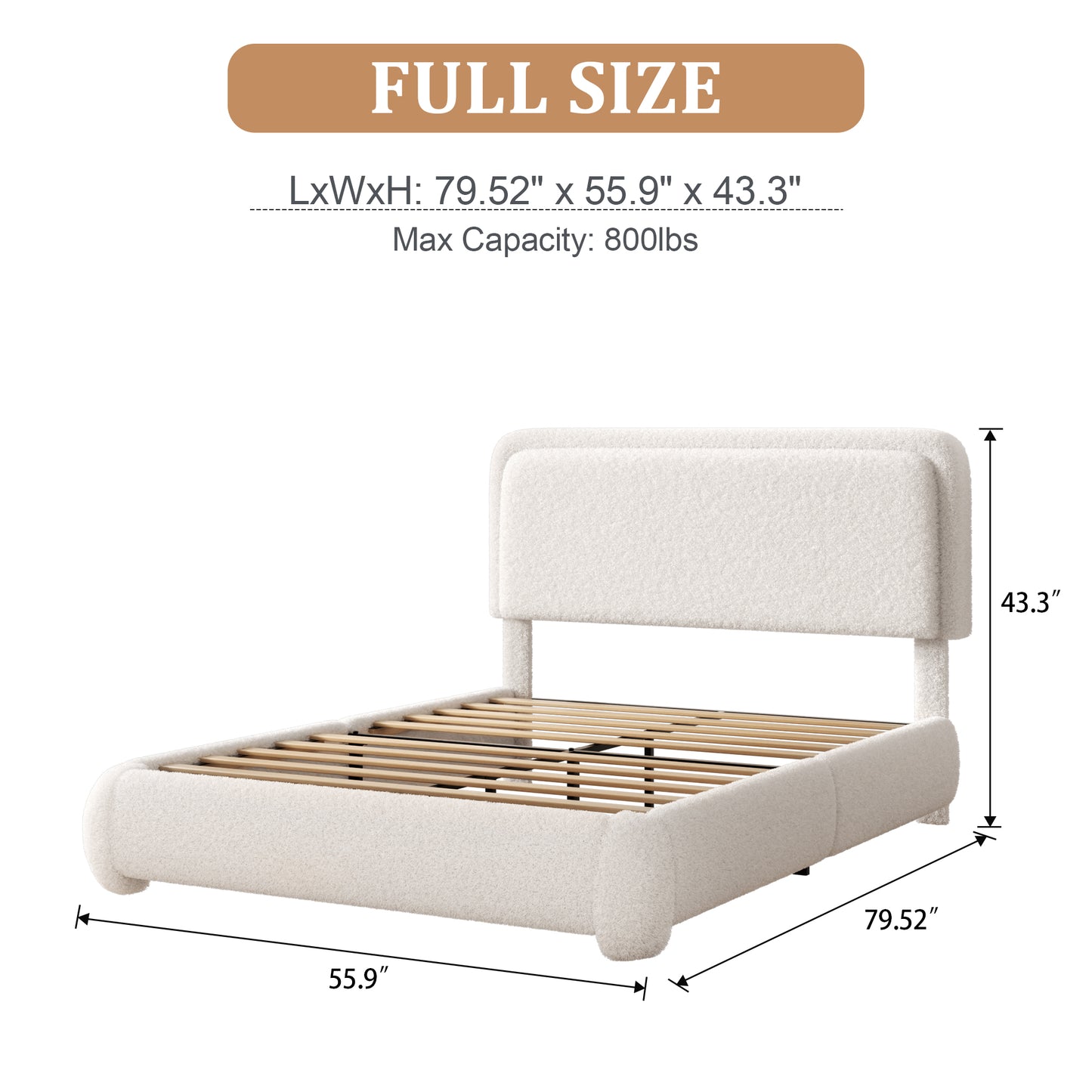 VIPLOV Size Boucle Bed Frame, Cloud Upholstered Platform Bed with Height Adjustable Headboard & Soft Rounded Corners, No Noise Free, Easy Assembly