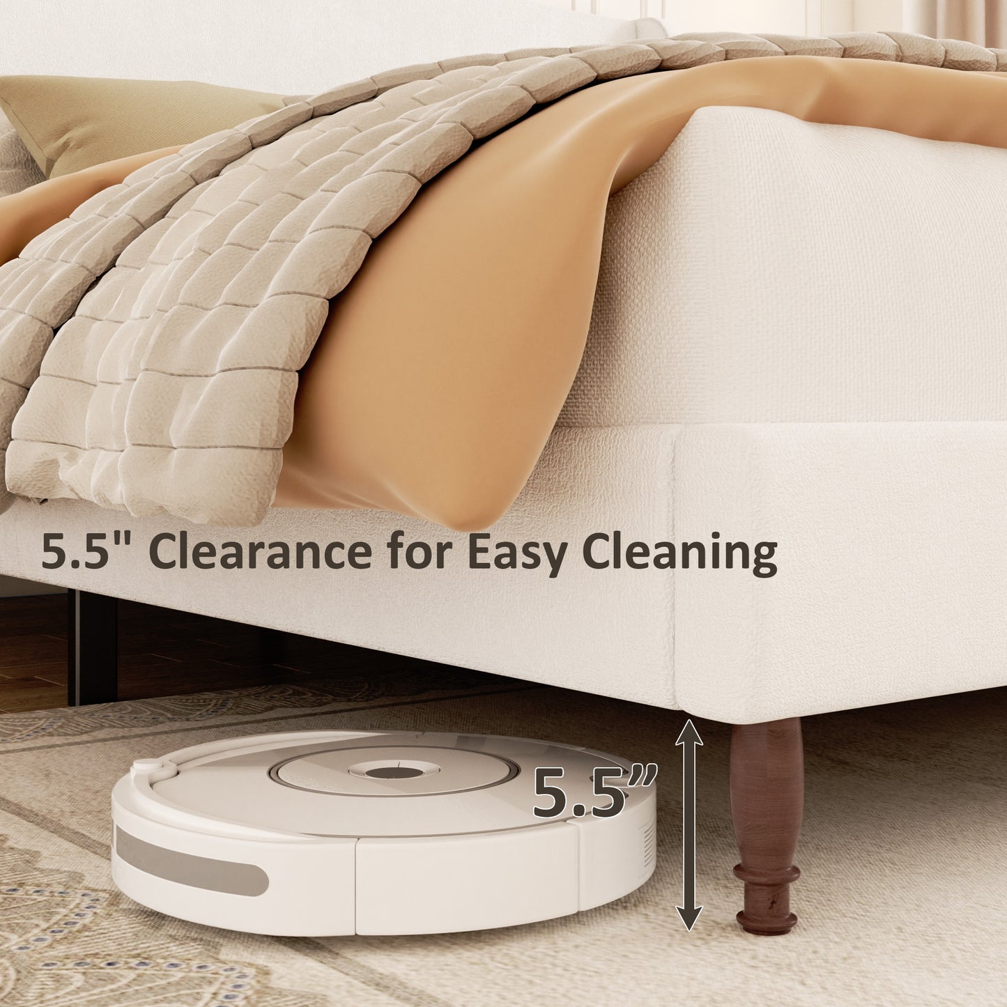 VIPLOV Bed Frame with 51" Tall Headboard, Chenille Upholstered Platform Bed Frames , No Box Spring Needed, Noise Free, Easy Assembly, Beige