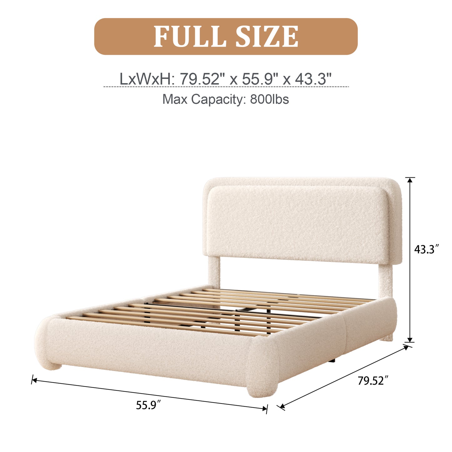 VIPLOV Size Boucle Bed Frame, Cloud Upholstered Platform Bed with Height Adjustable Headboard & Soft Rounded Corners, No Noise Free, Easy Assembly
