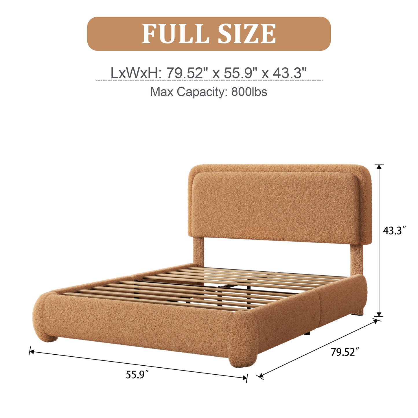 VIPLOV Size Boucle Bed Frame, Cloud Upholstered Platform Bed with Height Adjustable Headboard & Soft Rounded Corners, No Noise Free, Easy Assembly