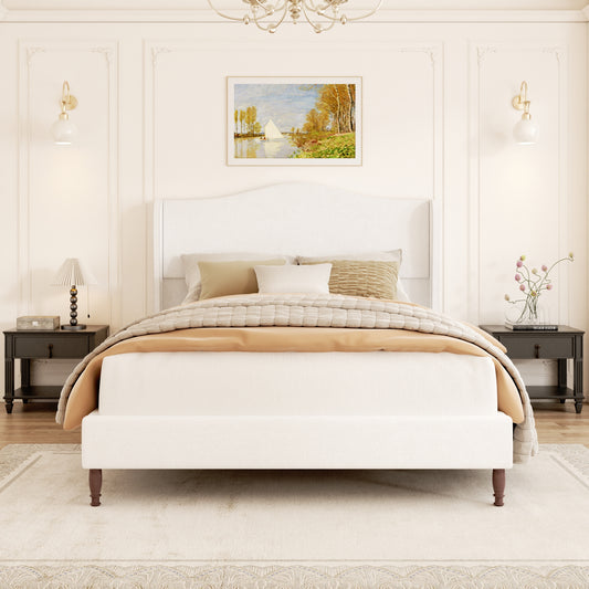 VIPLOV Bed Frame with 51" Tall Headboard, Chenille Upholstered Platform Bed Frames , No Box Spring Needed, Noise Free, Easy Assembly, Beige