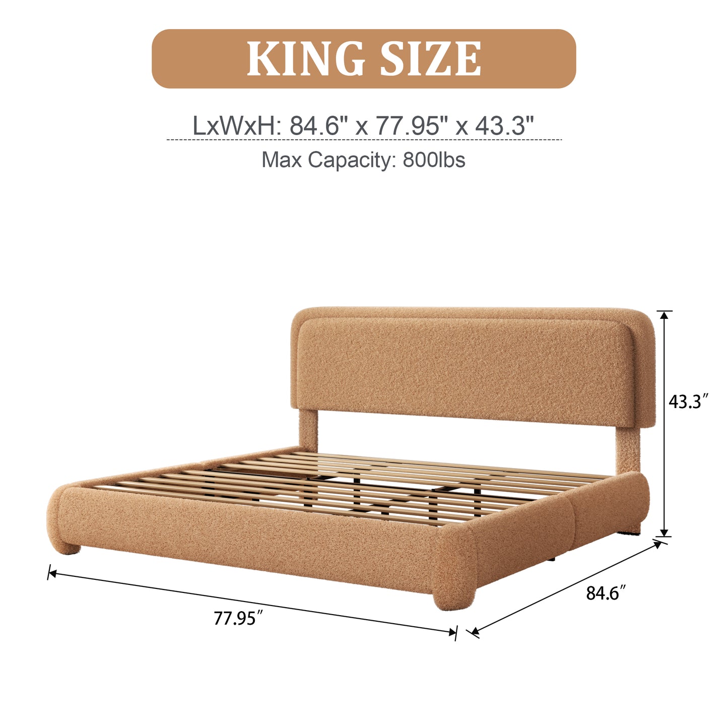 VIPLOV Size Boucle Bed Frame, Cloud Upholstered Platform Bed with Height Adjustable Headboard & Soft Rounded Corners, No Noise Free, Easy Assembly